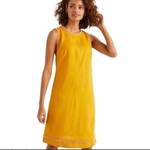 Boden Romaine Linen Pom-Pom Shift Dress Tuscan Sun Mustard Yellow 6R